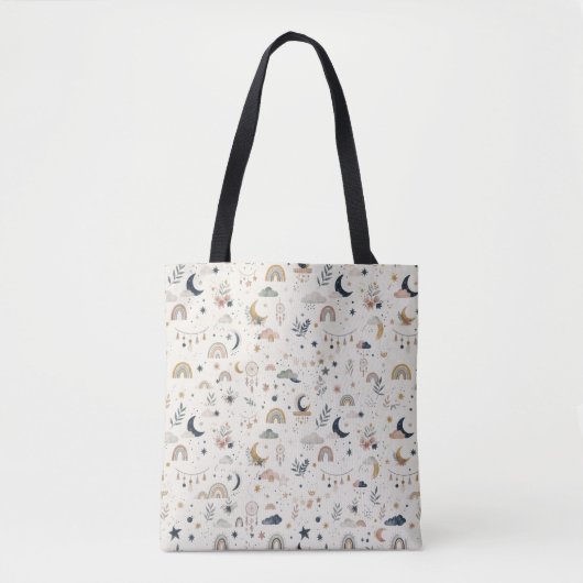 Boho Celestial Tote Bag | ニュートラルな月と星 トートバッグ (正面)