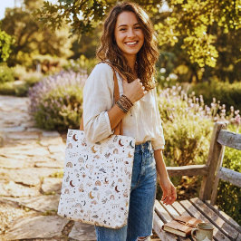 Boho Celestial Tote Bag | ニュートラルな月と星 トートバッグ