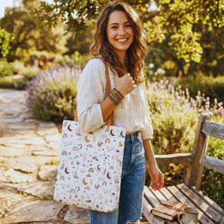 Boho Celestial Tote Bag | ニュートラルな月と星 トートバッグ