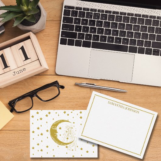 Boho Celestial Woman Moon Stars Astronomy Custom ノートカード