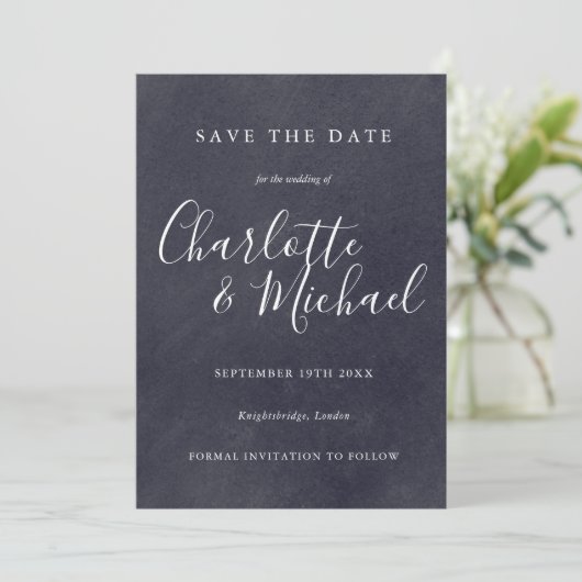 Boho Chalkboard署名Save the Date Card 招待状 (スタンド正面)