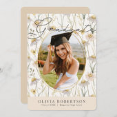 Boho Chamomile Waterカラーフローラ写真卒業 招待状 (正面/裏面)