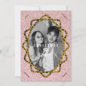 Boho Cheetah & Chetahバラグリッターオーバルフォトクリスマス シーズンカード (正面)