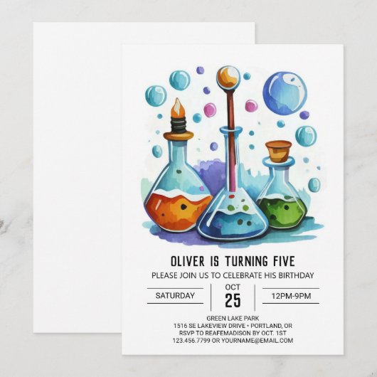 Boho Chemistry Lab Experiment Scientist誕生日 招待状 (正面/裏面)