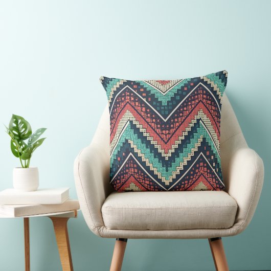 Boho Chevron Pattern | Teal, Coral & Cream Zigzag  クッション (椅子)