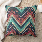 Boho Chevron Pattern | Teal, Coral & Cream Zigzag クッション (ブランケット)