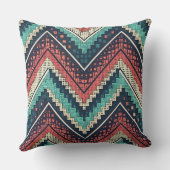 Boho Chevron Pattern | Teal, Coral & Cream Zigzag  クッション (裏面)
