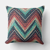 Boho Chevron Pattern | Teal, Coral & Cream Zigzag  クッション (正面)