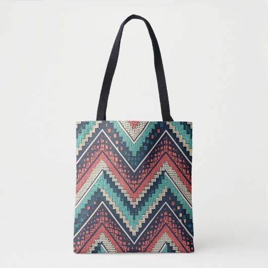 Boho Chevron Pattern | Teal, Coral & Cream Zigzag トートバッグ (正面)