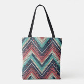 Boho Chevron Pattern | Teal, Coral & Cream Zigzag トートバッグ (裏面)