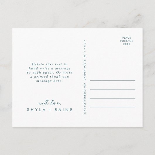 Boho Chicティール(緑がかった色)ブルー結婚ズ写真ありがとう ポストカード (裏面)