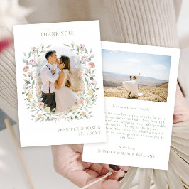 Boho Chicフローラグリーン結婚リーの写真 サンキューカード