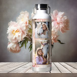Boho Chicフローラ写真 ウォーターボトル<br><div class="desc">美しいピンクの水色の花エレガントのデザインにあなたの写真を特色にしたウォーターボトル。"私たちは愛する"文字は、この母や祖母のための美しいボトルを作る。母の日や彼女の誕生日にいいね。</div>