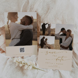 Boho Chicヴィンテージ金ゴールド数々の写真QRコード セーブザデート