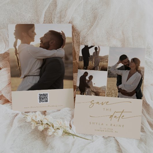 Boho Chicヴィンテージ金ゴールド数々の写真QRコード セーブザデート