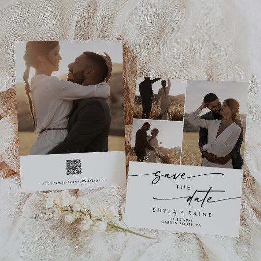 Boho Chic白黒フォトQR数々のコード セーブザデート