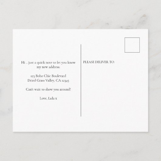 Boho Chic私はドライグラスのピンクのソファを移動した 案内ポストカード (裏面)