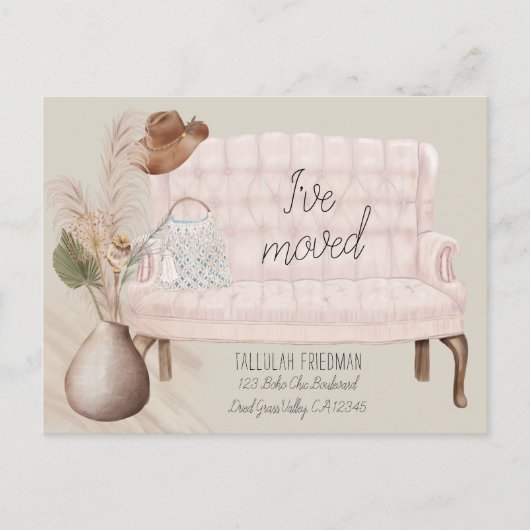 Boho Chic私はドライグラスのピンクのソファを移動した 案内ポストカード (正面)