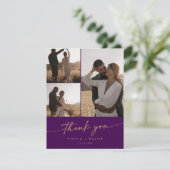Boho Chic金ゴールドとパープル結婚のフォトコラージュ サンキューカード (スタンド正面)