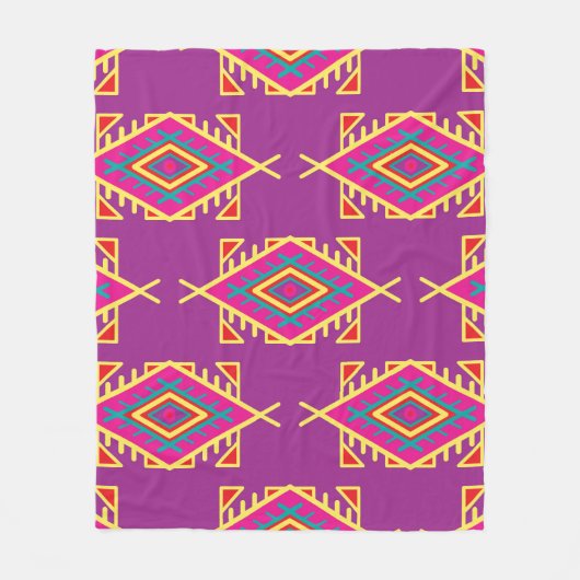 Boho Chic:エスニックシームレスオーナメント フリースブランケット (正面)