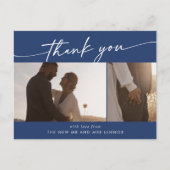 Boho Chic 王室の Blueの結婚写真ありがとう ポストカード (正面)