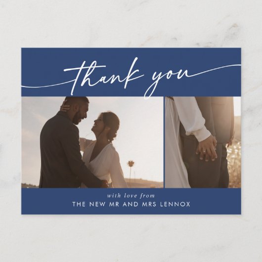 Boho Chic 王室の Blueの結婚写真ありがとう ポストカード (正面)