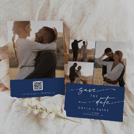 Boho Chic 王室の Blue写真数々のQRコード セーブザデート