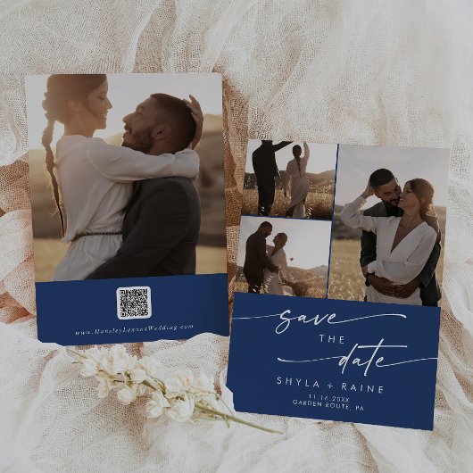 Boho Chic 王室の Blue写真数々のQRコード セーブザデート