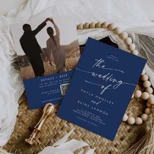 Boho Chic 王室の Blue Photo QRコード結婚s 招待状