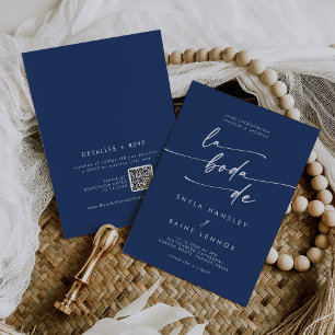Boho Chic 王室の Blue QRコードスペインの結婚s 招待状