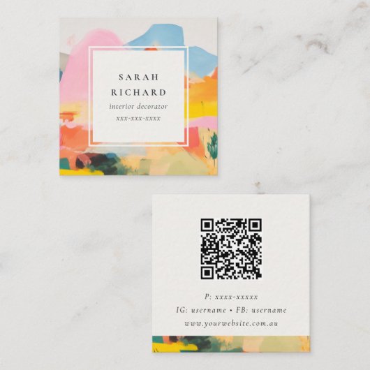 Boho Chic Abstarct Moutain Landscape QR Code スクエア名刺 (正面/裏面)