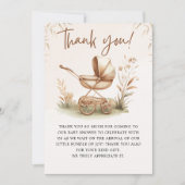 Boho Chic Baby Stroller Neutral Baby Shower サンキューカード (正面)