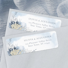 Boho Chic Beach Coral Blue Wedding Return Address ラベル