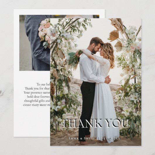 Boho Chic Beach Wedding Thank You Card with Floral サンキューカード (正面/裏面)