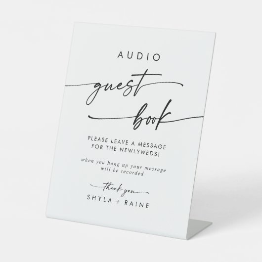 Boho Chic Black and White Audio Guestbook 結婚's 台座サイン (正面)