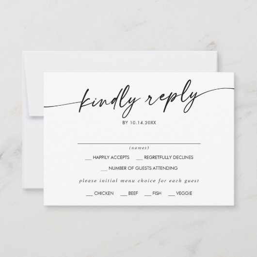 Boho Chic Black and White Menu Choice RSVPカード (正面)