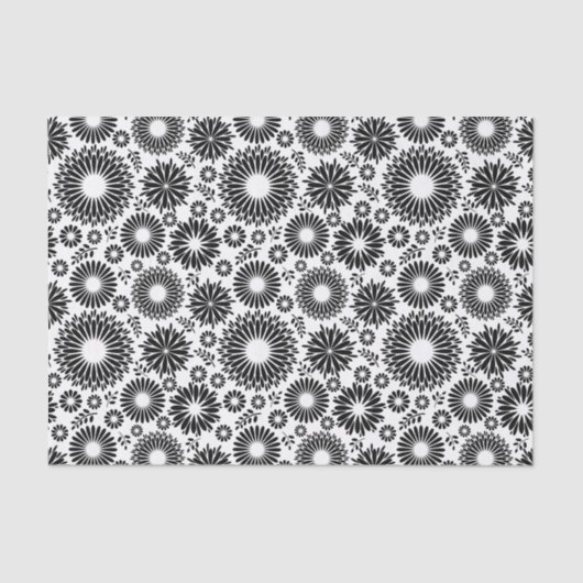 Boho Chic Black White Folk Flowers and Starburst 薄葉紙 (正面)