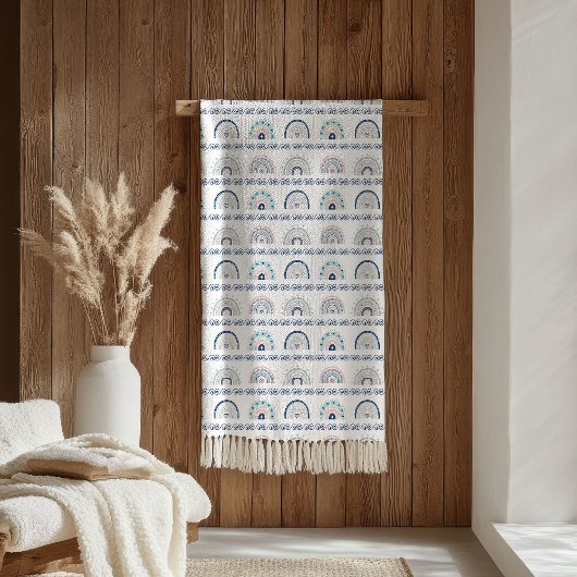 Boho Chic Blanket Pink & Navy Soft Gift Accent フリースブランケット