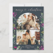 Boho Chic Blue Pink Folids写真クリスマスカード シーズンカード (正面)