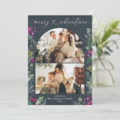 Boho Chic Blue Pink Folids写真クリスマスカード シーズンカード (スタンド正面)