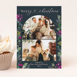 Boho Chic Blue Pink Folids写真クリスマスカード シーズンカード