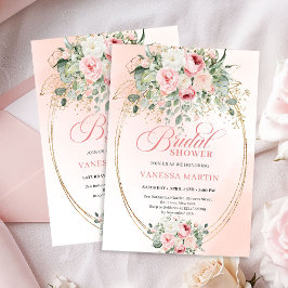 Boho Chic Blush Roses Bridal Shower Invitation 招待状
