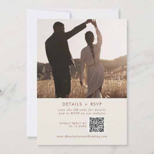 Boho Chic Bohemian Cream Photo QR Code 結婚's 招待状 (裏面)