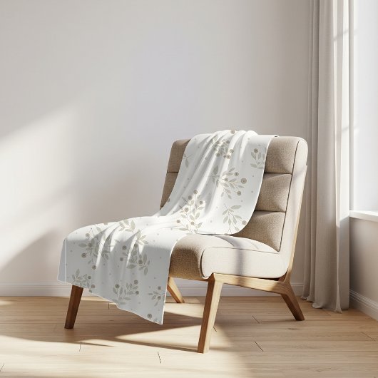 Boho Chic Botanical Leaves and Berries Pattern  シェルパブランケット