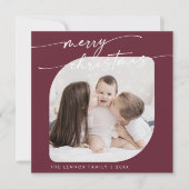 Boho Chic Burgundy写真かわいい家族のクリスマス シーズンカード (正面)