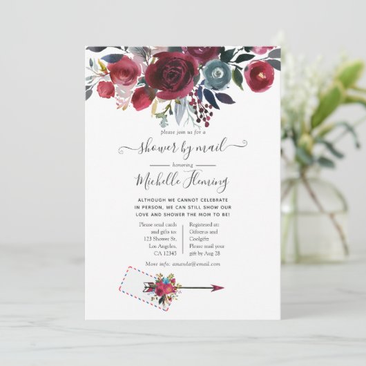 Boho Chic Burgundy and Navy Baby Shower by Mail 招待状 (スタンド正面)