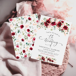 Boho Chic Burgundy Blush Roses Greenery Wedding 招待状
