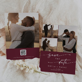 Boho Chic Burgundy Red写真数々のQRコード セーブザデート