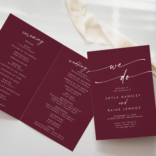 Boho Chic Burgundy Red我々は折り畳んだ'結婚s プログラム