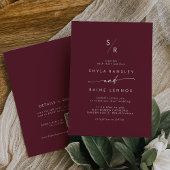 Boho Chic Burgundy Red Monogram QRコード結婚ズ 招待状